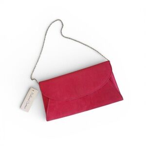 Vintage Roland Cartier “Burley” Coral Red Microfiber Suede Clutch / Shoulder Bag